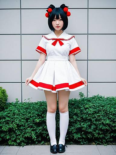 Tsukihi Araragi Cosplay in White and Red Sailor Outfit