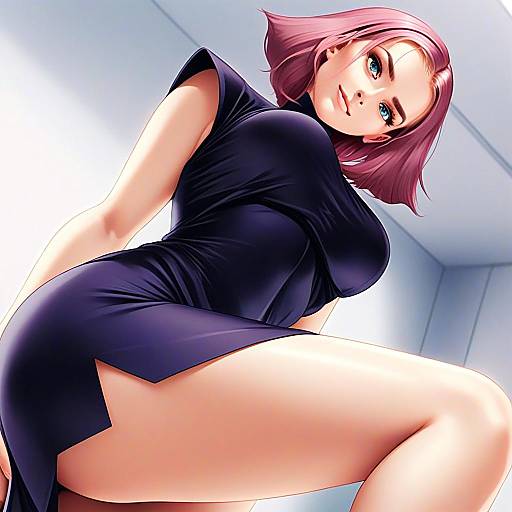 Confident Woman in Black Dress Digital Illustration by Haman Karn