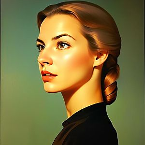 Elegant Woman with Braid Against Green Background