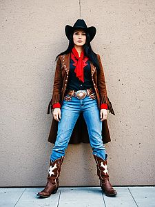 Woman in Cowgirl Cowboy Costume Full Body Cosplay Photorealistic