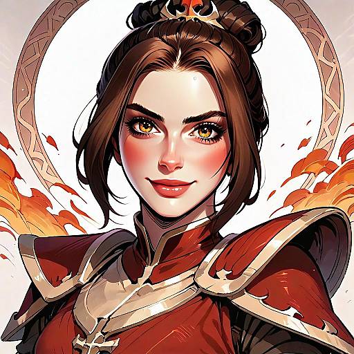 Fantasy Digital Portrait of Armored Woman with Fiery Background