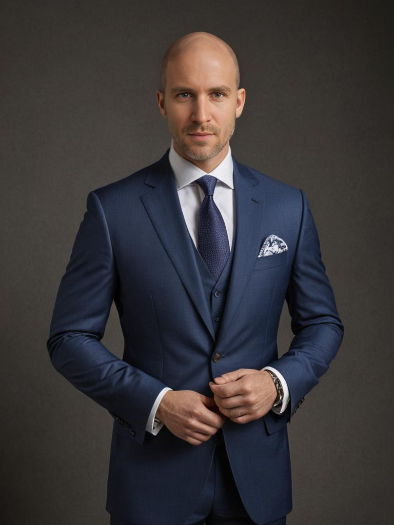 Confident Man in Stylish Dark Blue Suit