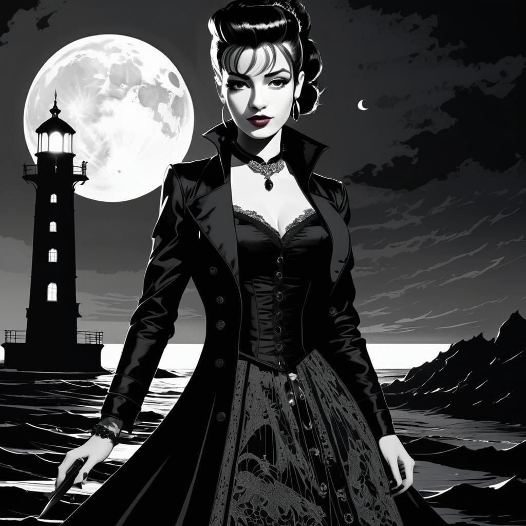 Mysterious Woman by the Shore in Moonlight Mysterious Woman by the Shore in Moonlight