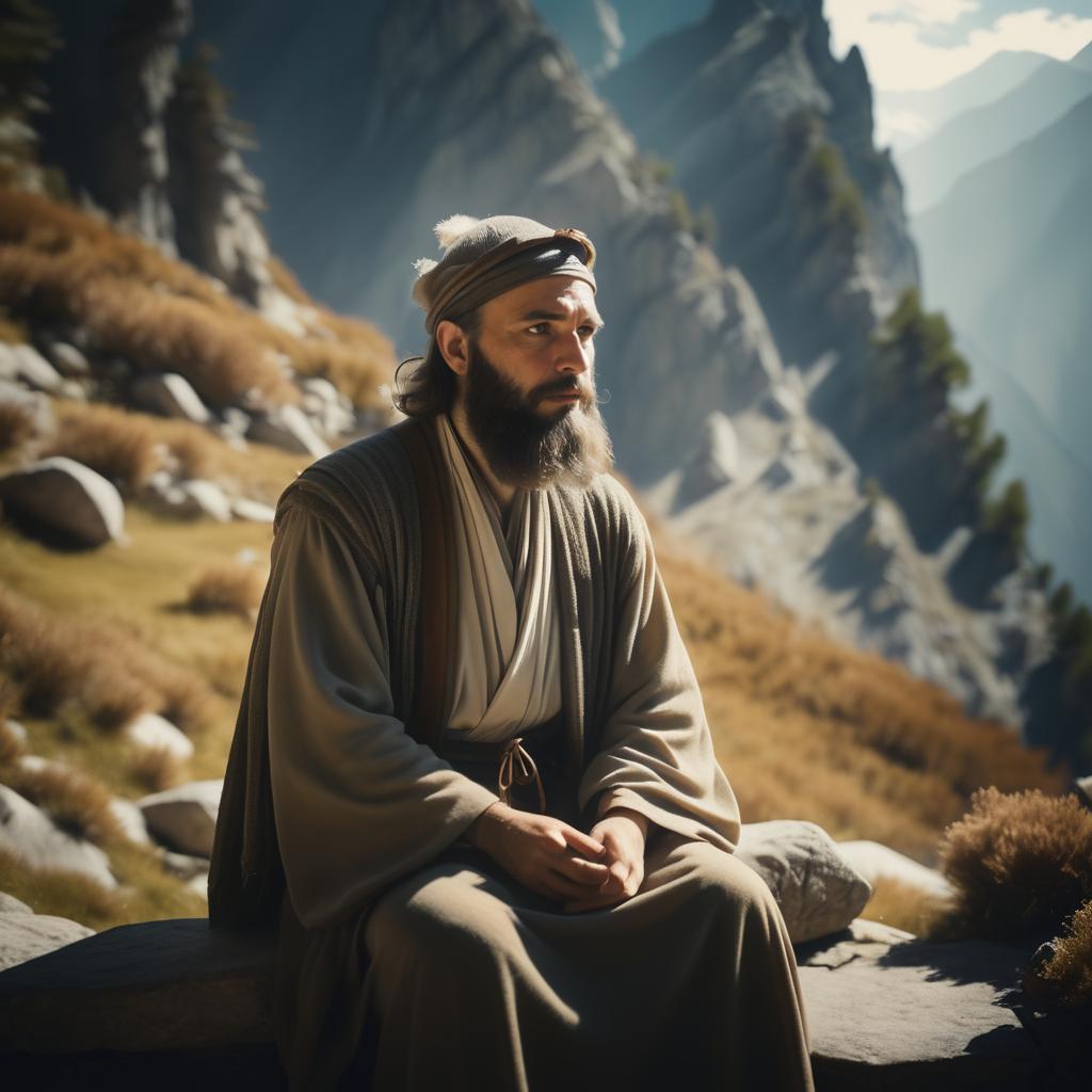 Contemplative Man in Serene Mountain Landscape