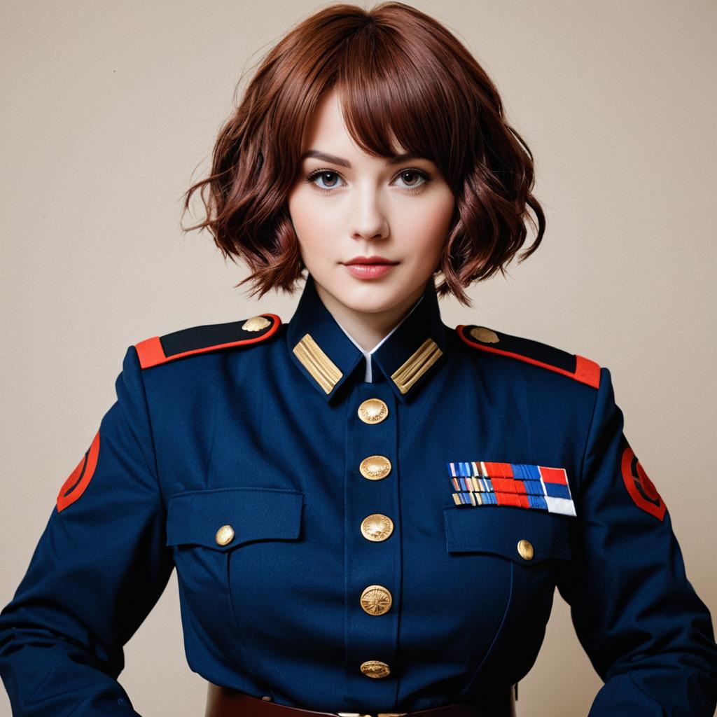 Portrait of Woman in Formal Military Uniform with Medals