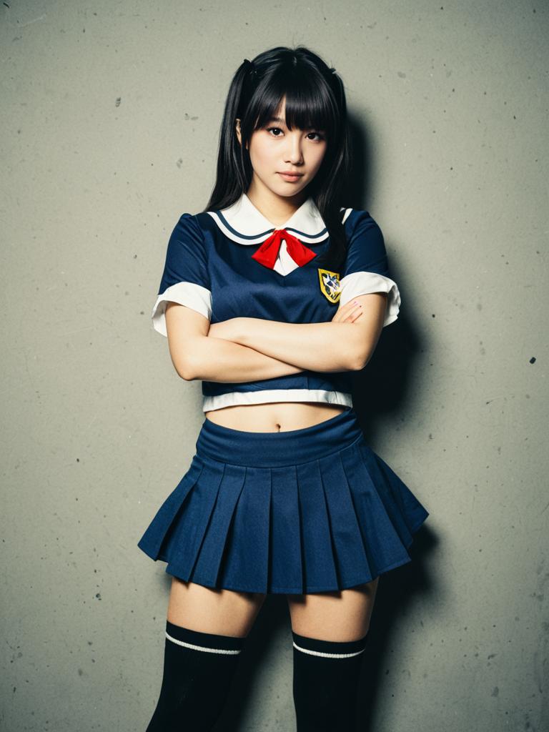 Confident Woman in Navy School Uniform