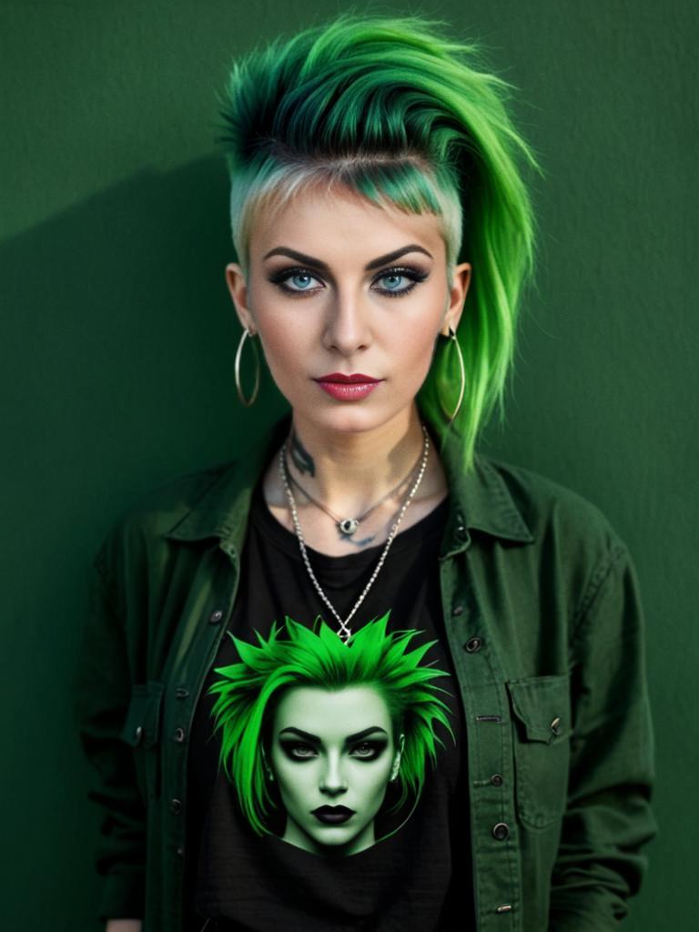 Woman with Green Hair and Graphic Tee