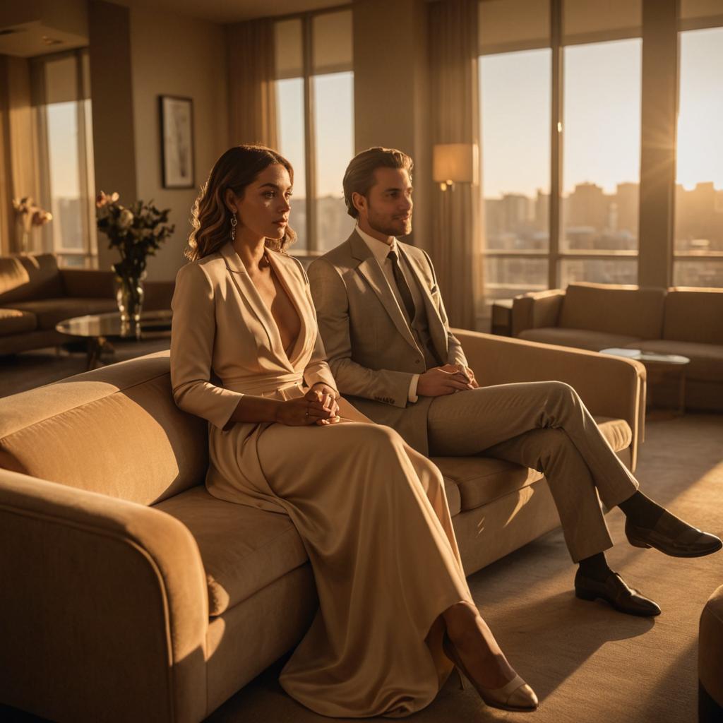 Elegant Couple in Formal Attire at Sunset