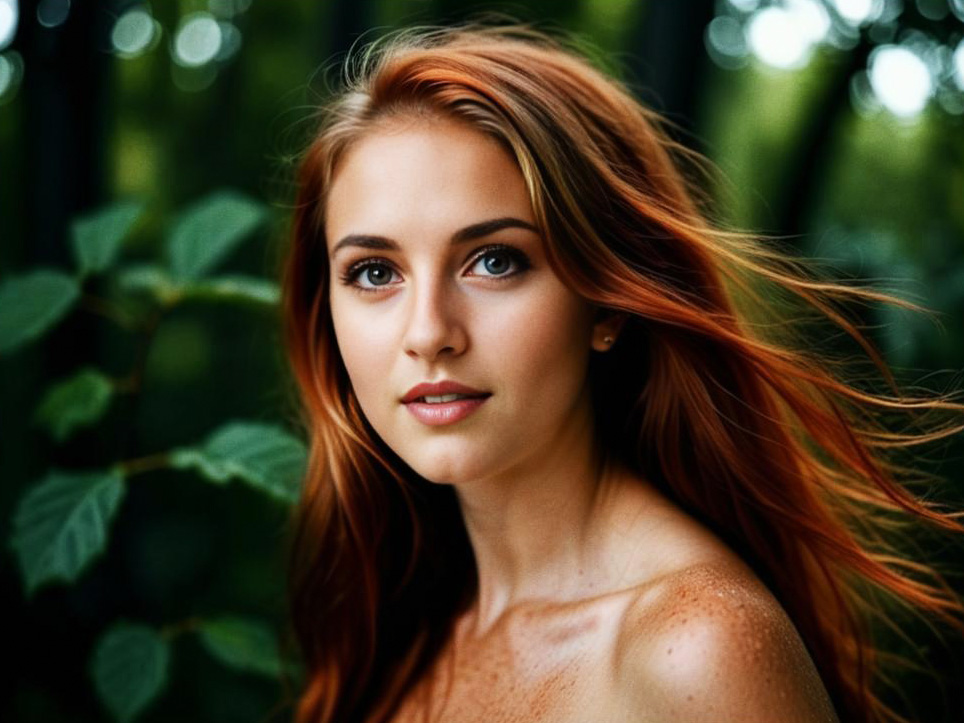 Young Woman with Red Hair in Nature