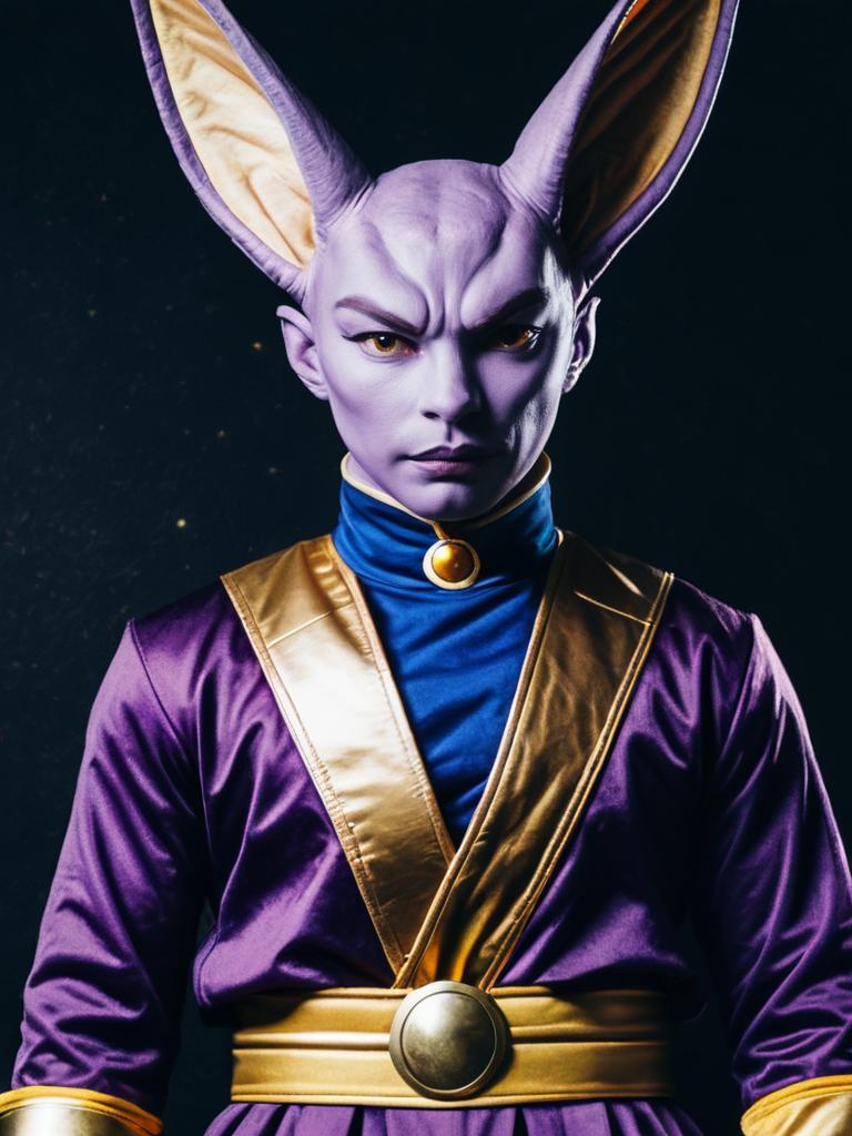 Realistic Man Cosplay Wearing Beerus Costume from Dragon Ball