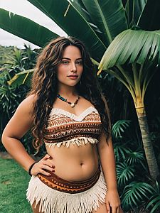 Woman in Revealing Moana-Inspired Tribal Costume Outdoors