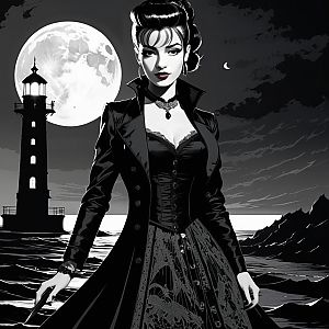 Mysterious Woman by the Shore in Moonlight