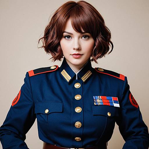 Portrait of Woman in Formal Military Uniform with Medals