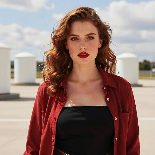 Confident Woman with Red Hair in Casual Outerwear Outdoors