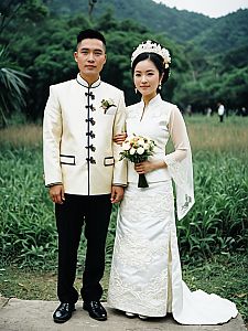 Couple in Traditional Luo Wedding Attire Full Body Outdoor Photo