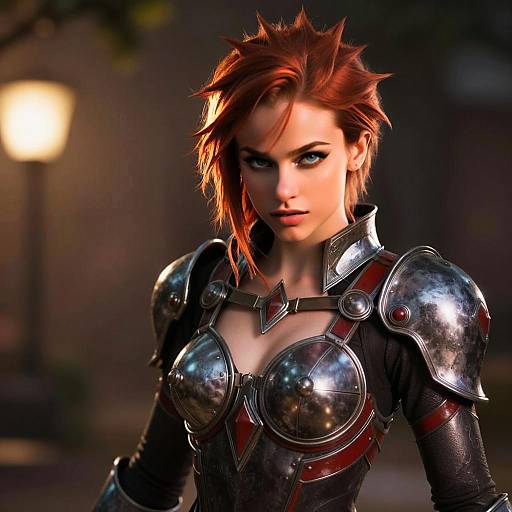 Red-Haired Woman in Detailed Fantasy Armor with Edgy Hairstyle