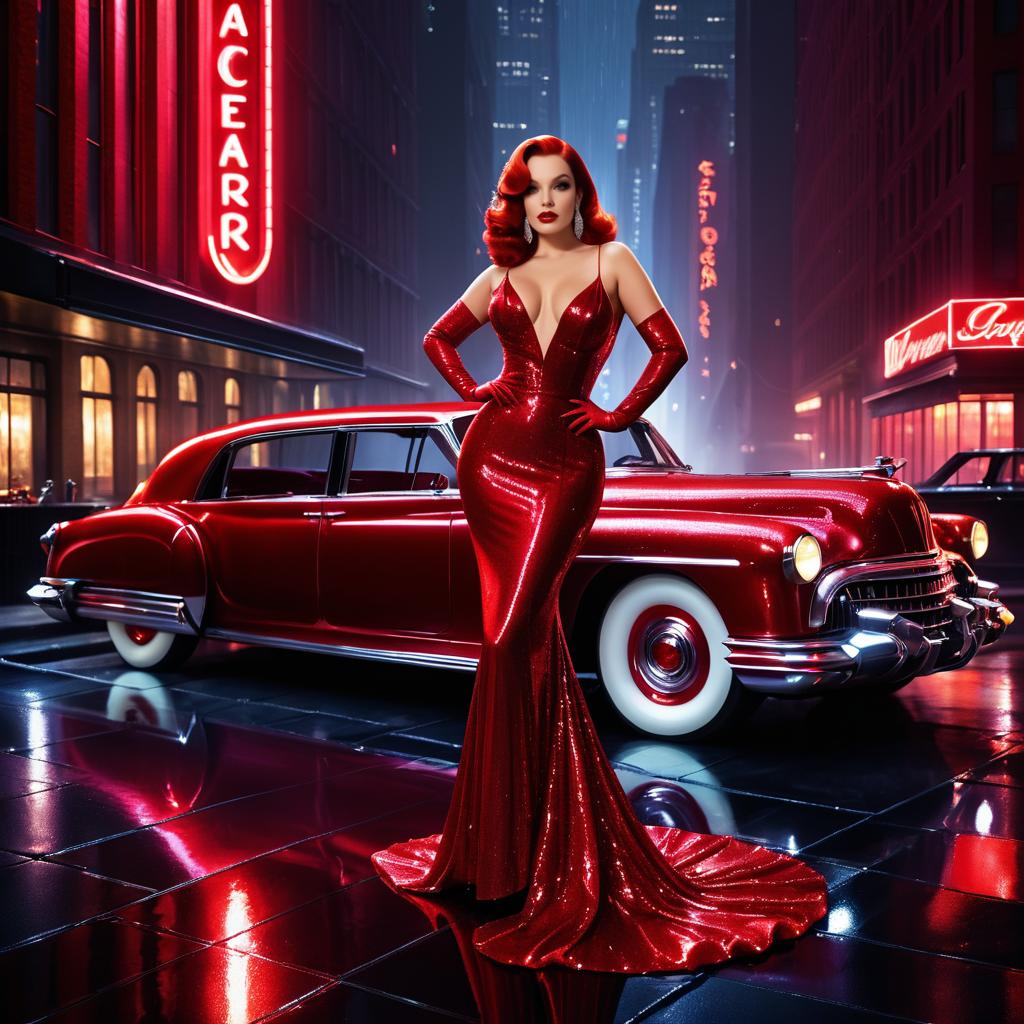 Glamorous Jessica Rabbit Costume with Classic Car