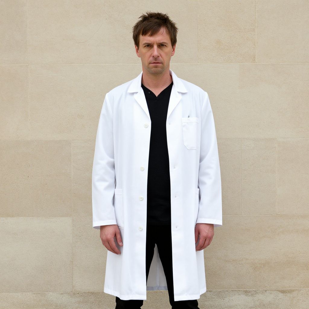 Professional Man in White Lab Coat with Neutral Background