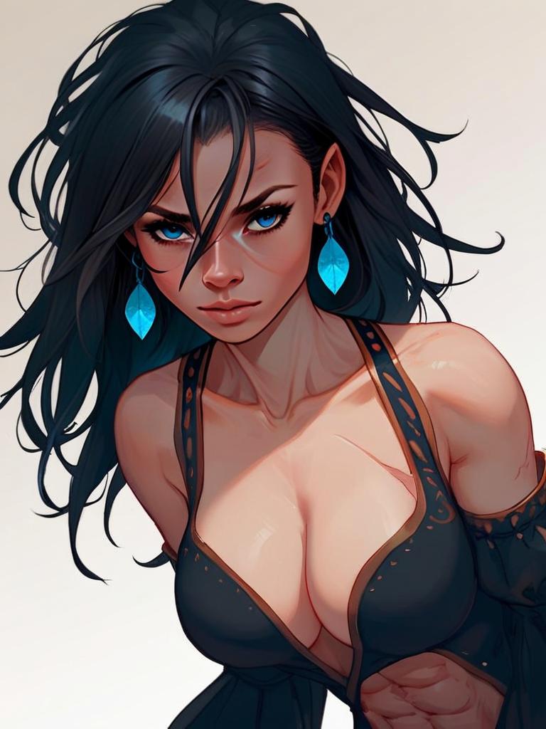 Confident Woman with Dark Hair and Blue Eyes Confident Woman with Dark Hair and Blue Eyes