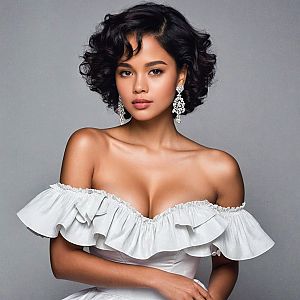 Confident Woman in Off-the-Shoulder Dress