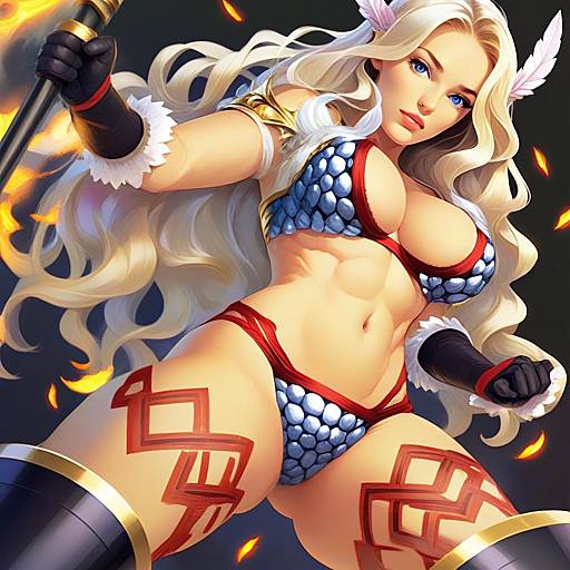 Fantasy Warrior Woman in Armor Bikini Digital Illustration