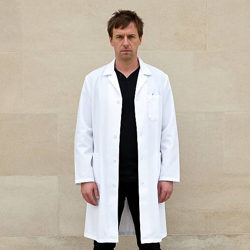 Professional Man in White Lab Coat with Neutral Background
