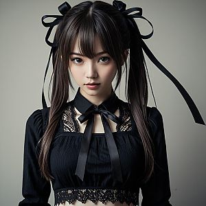 Young Woman in Victorian Dress with Twin Tails