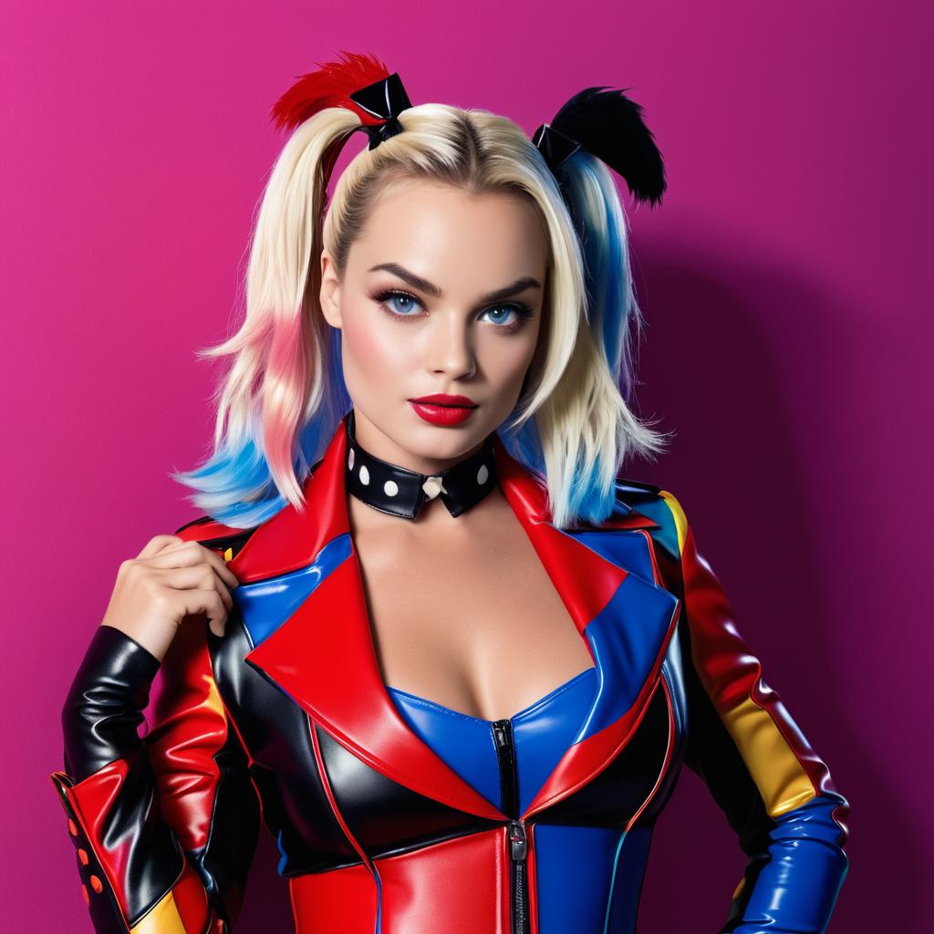 Colorful Comic-Inspired Woman with Blonde Pigtails and Bold Makeup