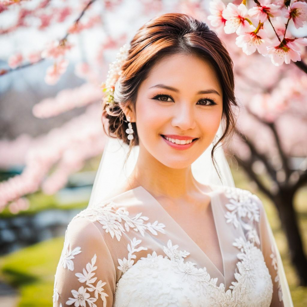 Elegant Bride in Cherry Blossoms