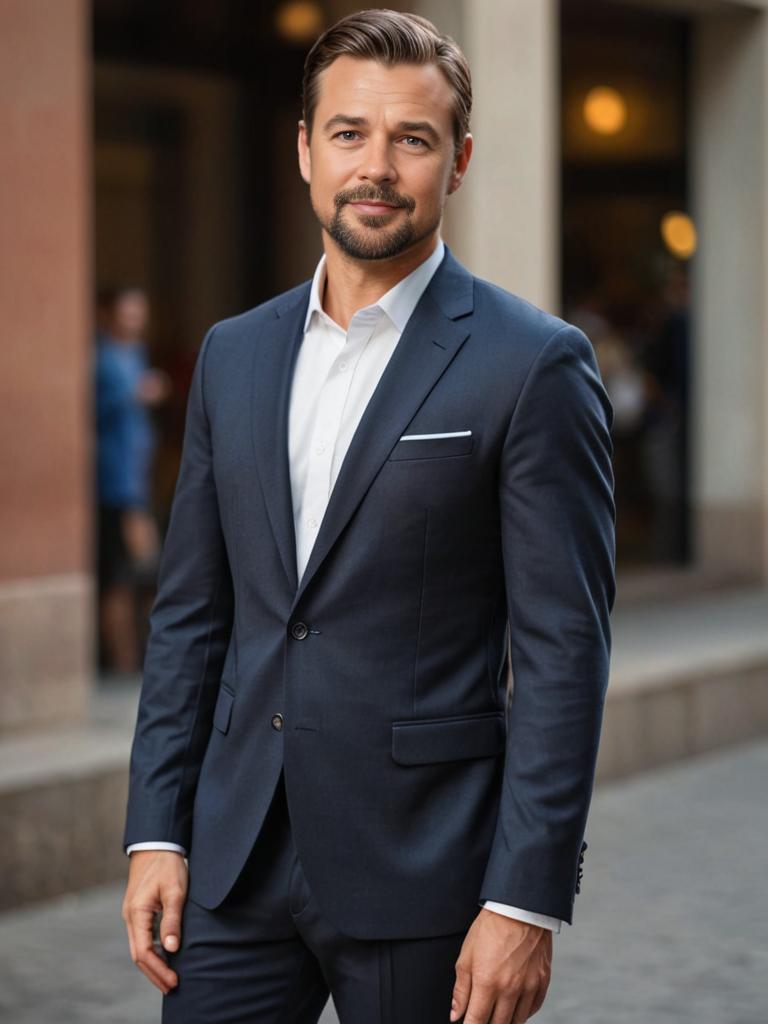 Businessman in Navy Blue Suit on City Street