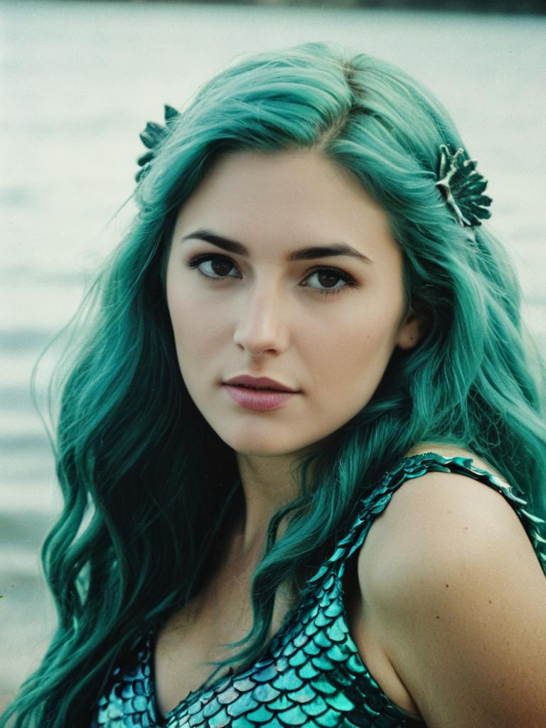 Woman in Mermaid Costume by Water