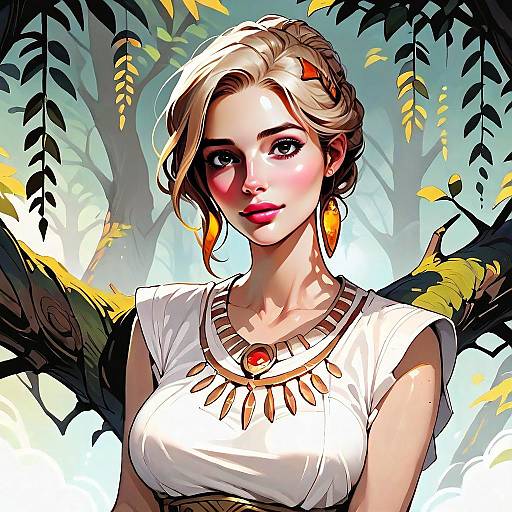 Fantasy Digital Art Portrait of Blonde Woman in Forest