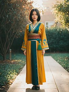 Realistic Suma Costume Cosplay Woman in Traditional Style Robe Outdoors