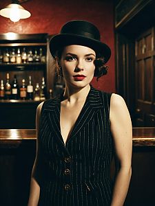 Woman in Speakeasy Costume Cinematic Realism Dramatic Studio Portrait