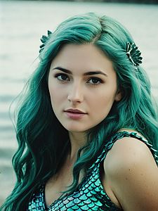 Woman in Mermaid Costume by Water