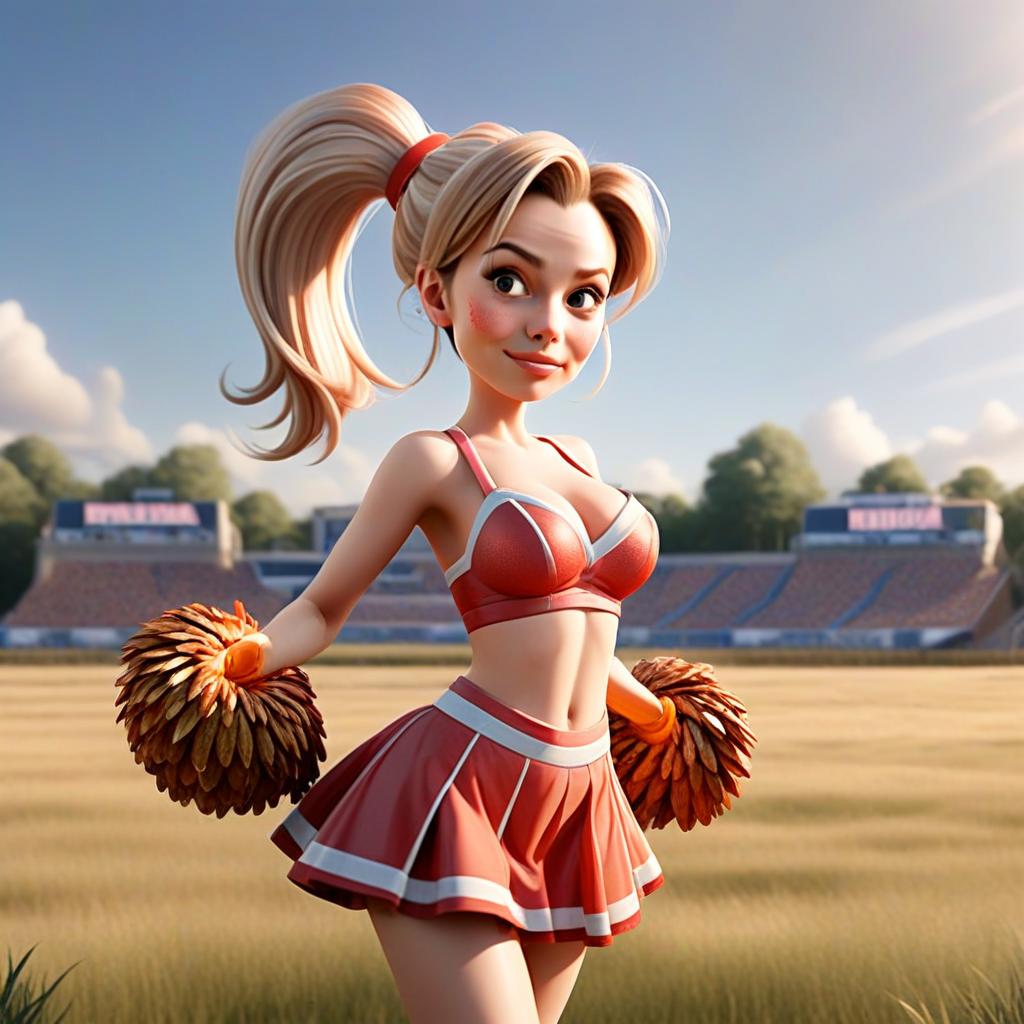 3D Cheerleader on Sports Field 3D Cheerleader on Sports Field