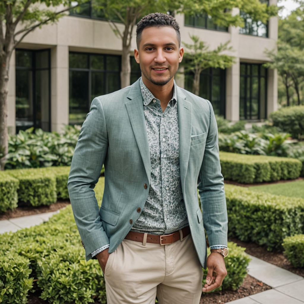 Confident Man in Green Blazer Outdoors