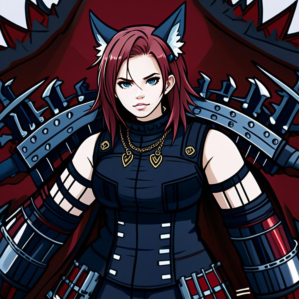 Cait Sith Inspired Anime Woman with Cat Ears and Mechanical Armor