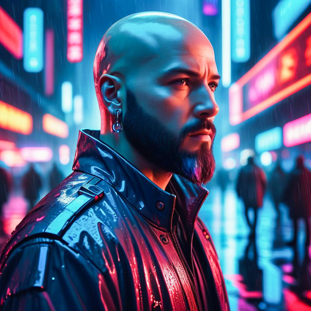 Man in Cyberpunk Urban Rain Man in Cyberpunk Urban Rain