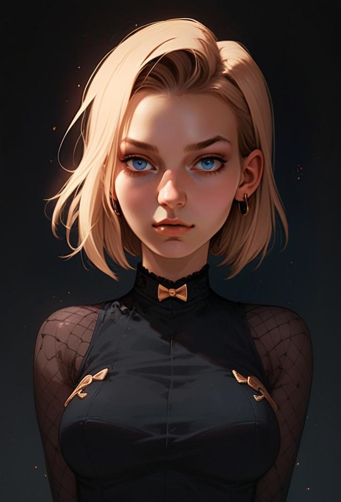 Young Woman in Black Outfit with Sheer Sleeves
