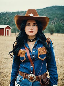 Cowgirl in Rustic Countryside