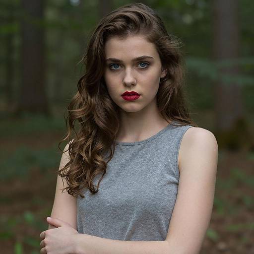 Portrait of Woman with Blue Eyes and Red Lipstick Outdoors