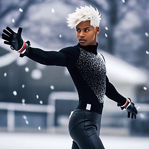 Confident Young Man Ice Skating in Snow