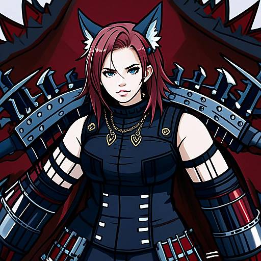 Cait Sith Inspired Anime Woman with Cat Ears and Mechanical Armor