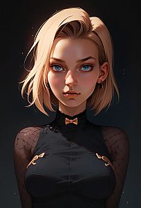 Young Woman in Black Outfit with Sheer Sleeves