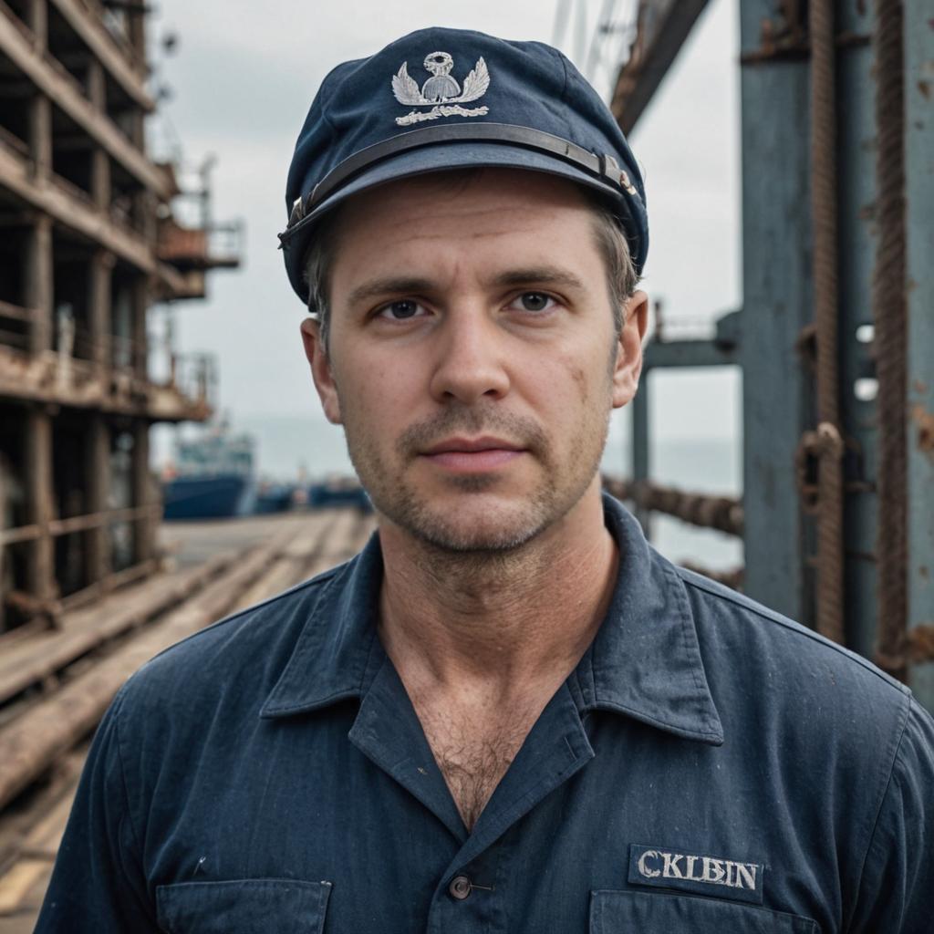 Confident Man in Work Uniform at Shipyard