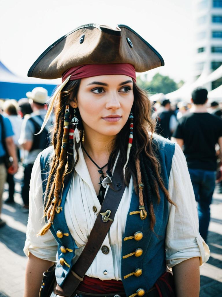 Woman in Jack Sparrow Costume at Cosplay Festival