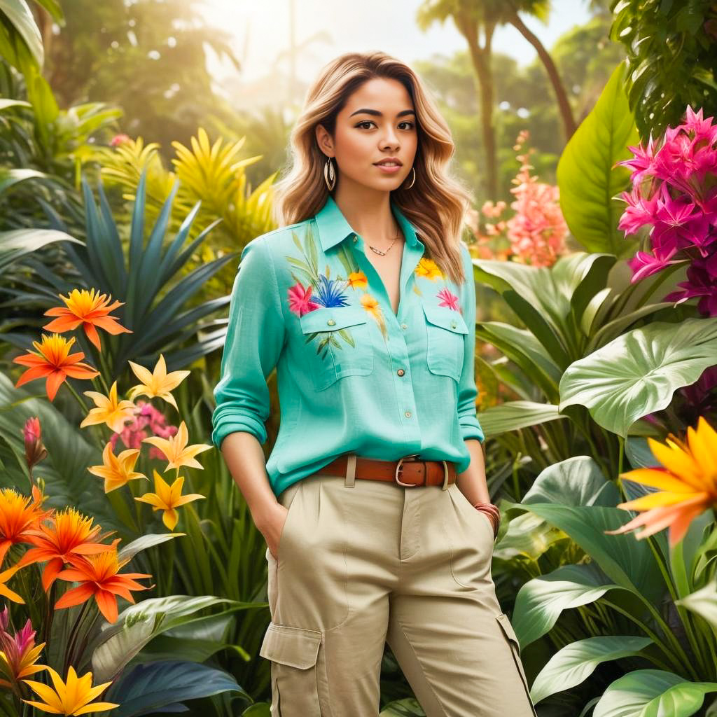 Confident Woman in Tropical Flowers