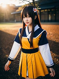 Realistic Naru Osaka Cosplay Woman in Yellow Navy Sailor Outfit