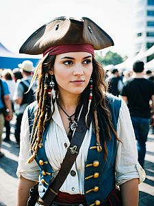 Woman in Jack Sparrow Costume at Cosplay Festival